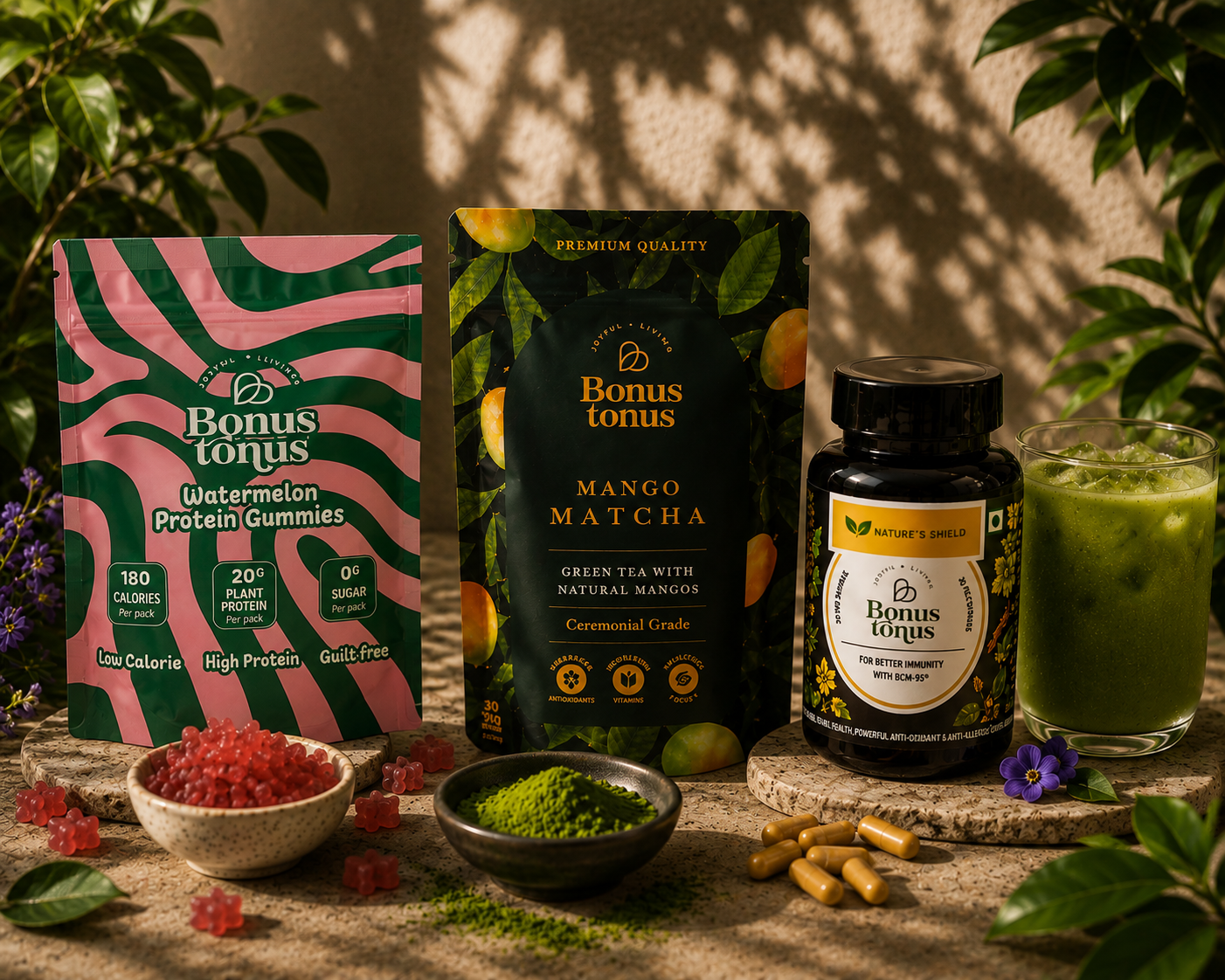 Ryto energijos ritualas: Proteino guminukai + Ciberžolės ekstraktas + Ceremoninė mango matcha