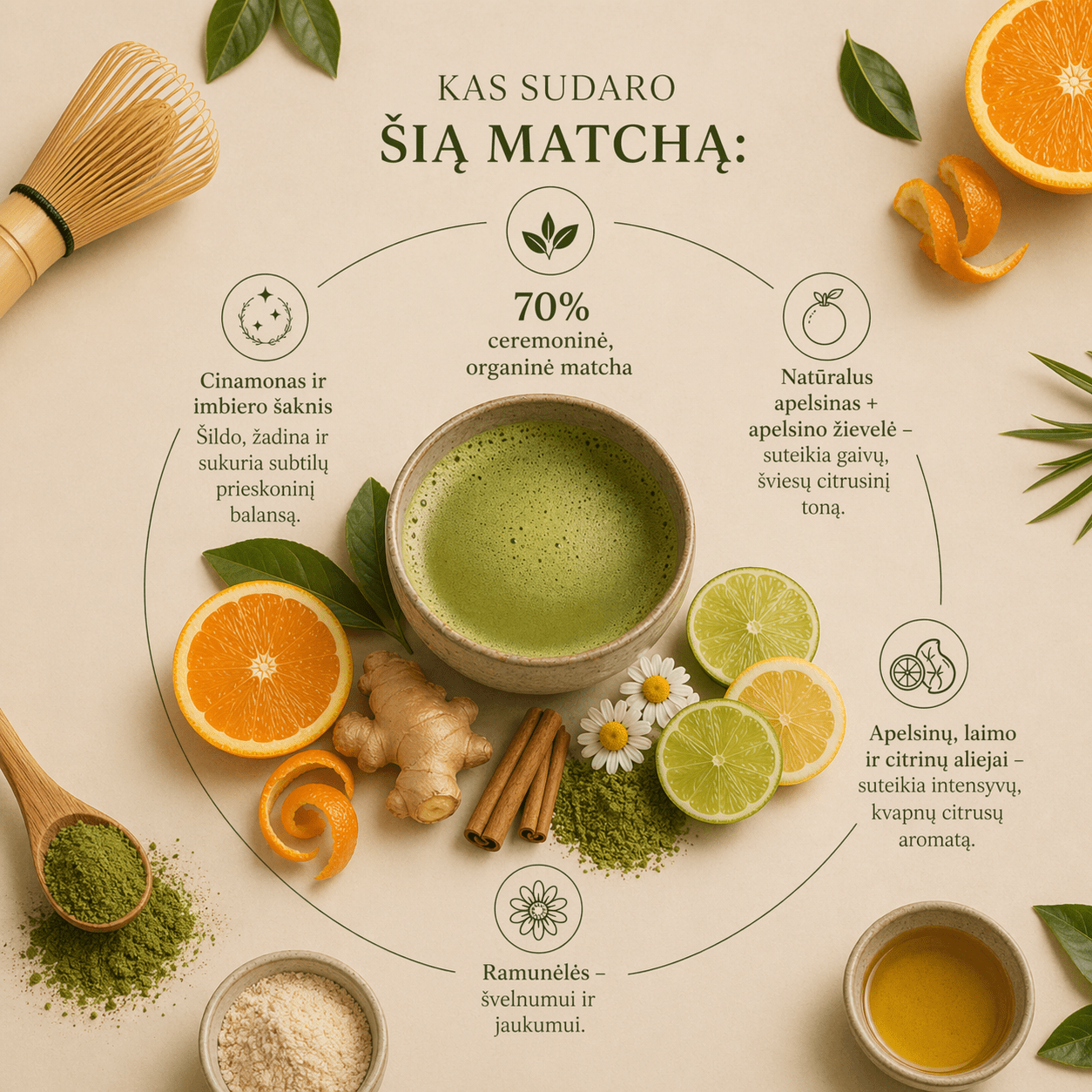 Matcha su apelsinais ir cinamonu 4A 200gBONUS TONUS