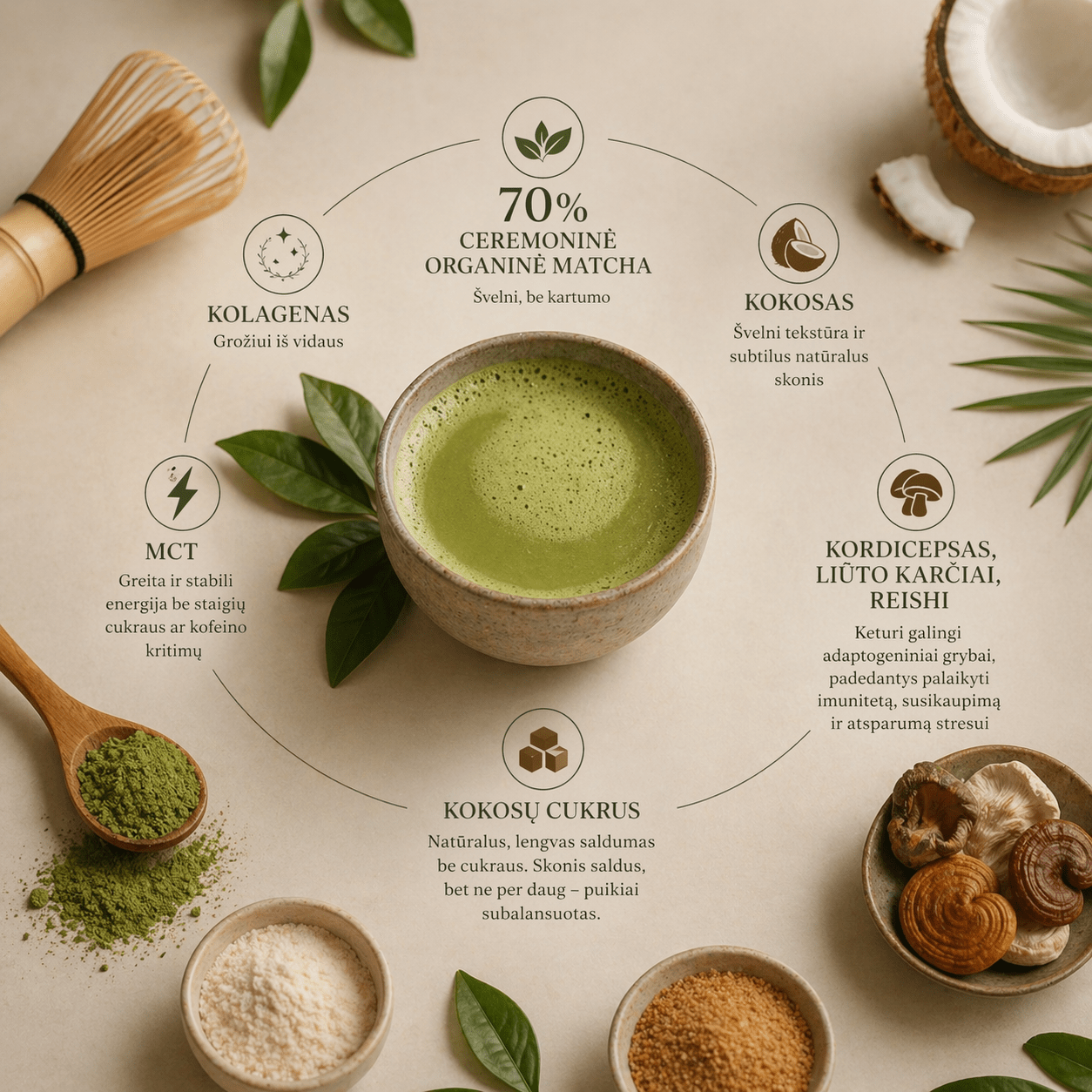 Matcha su kokosu ir liūto karčiu 4A 200GBONUS TONUS