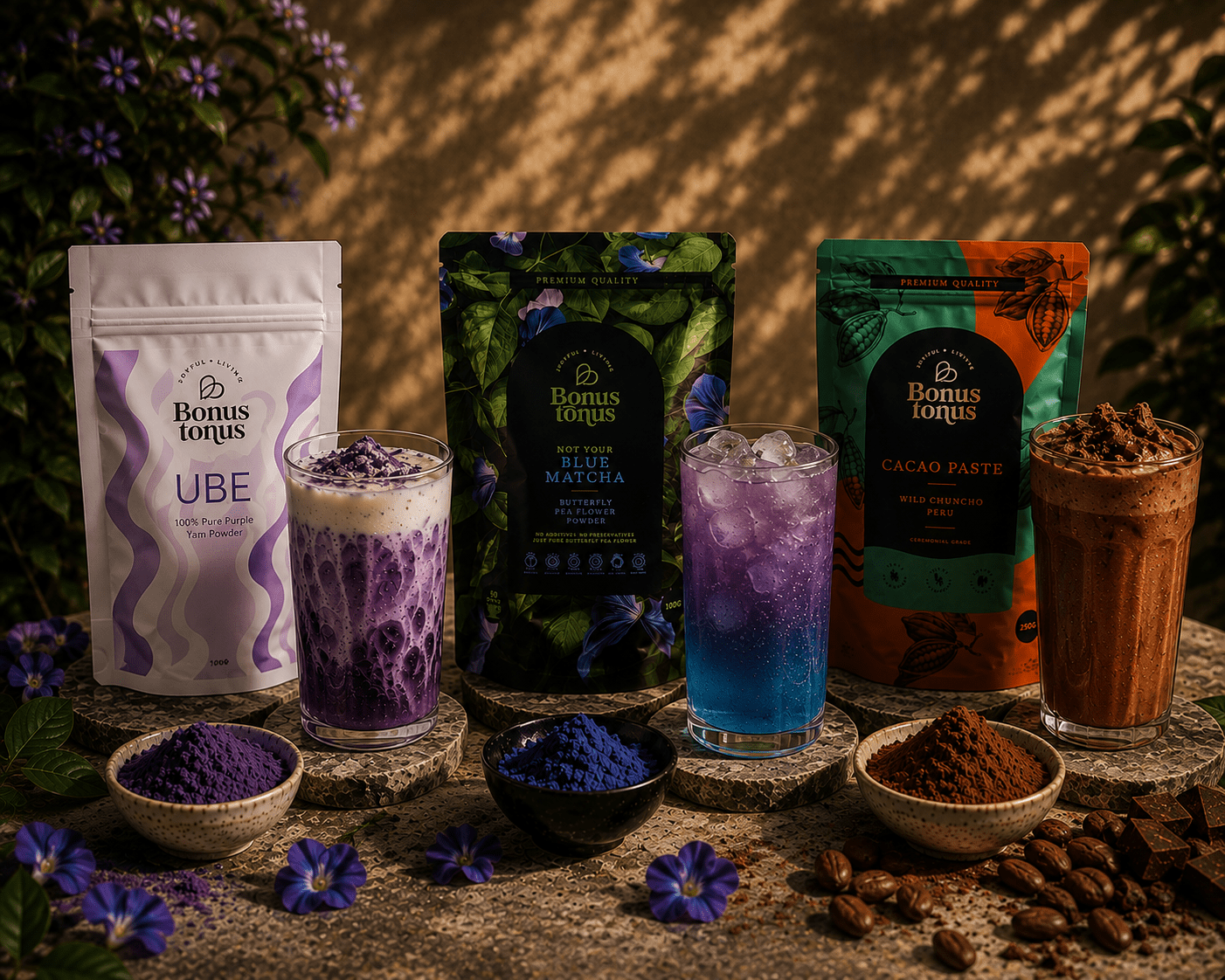 Ramaus vakaro ritualas: Ube latė+ Spalvų magija (Klitorijos žiedai) + Ceremoninė kakava PeruBONUS TONUS
