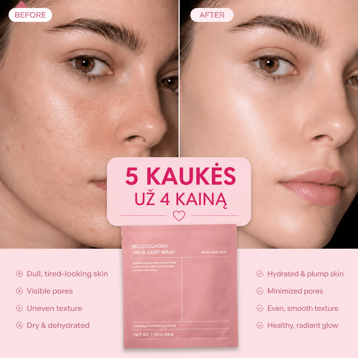 Drėkinanti kolageno kaukė su hialiuronuBONUS TONUS