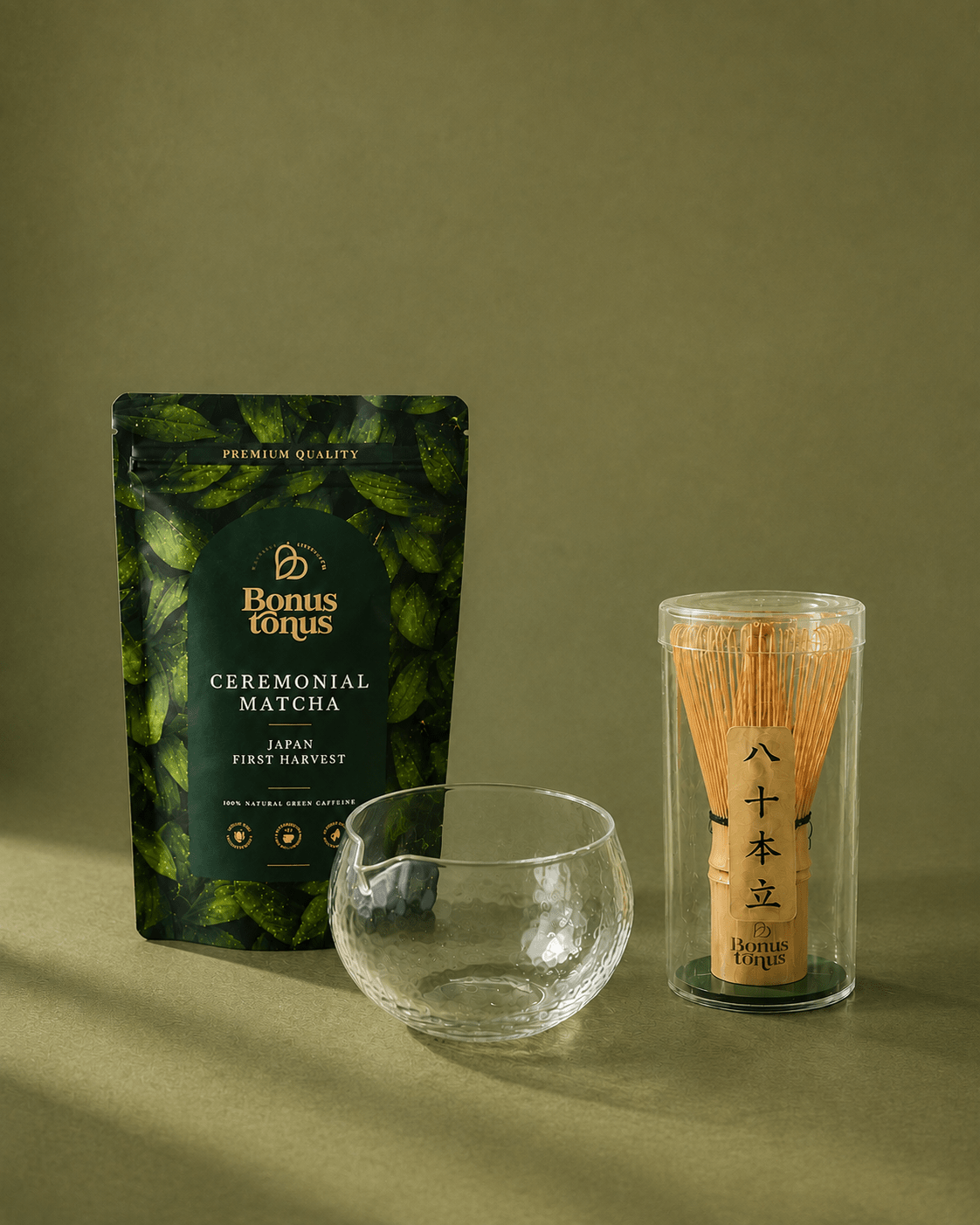 Energijos ritualas: Ceremoninė matcha 100g + Bambukinė šluotelė + Matcha indasBONUS TONUS
