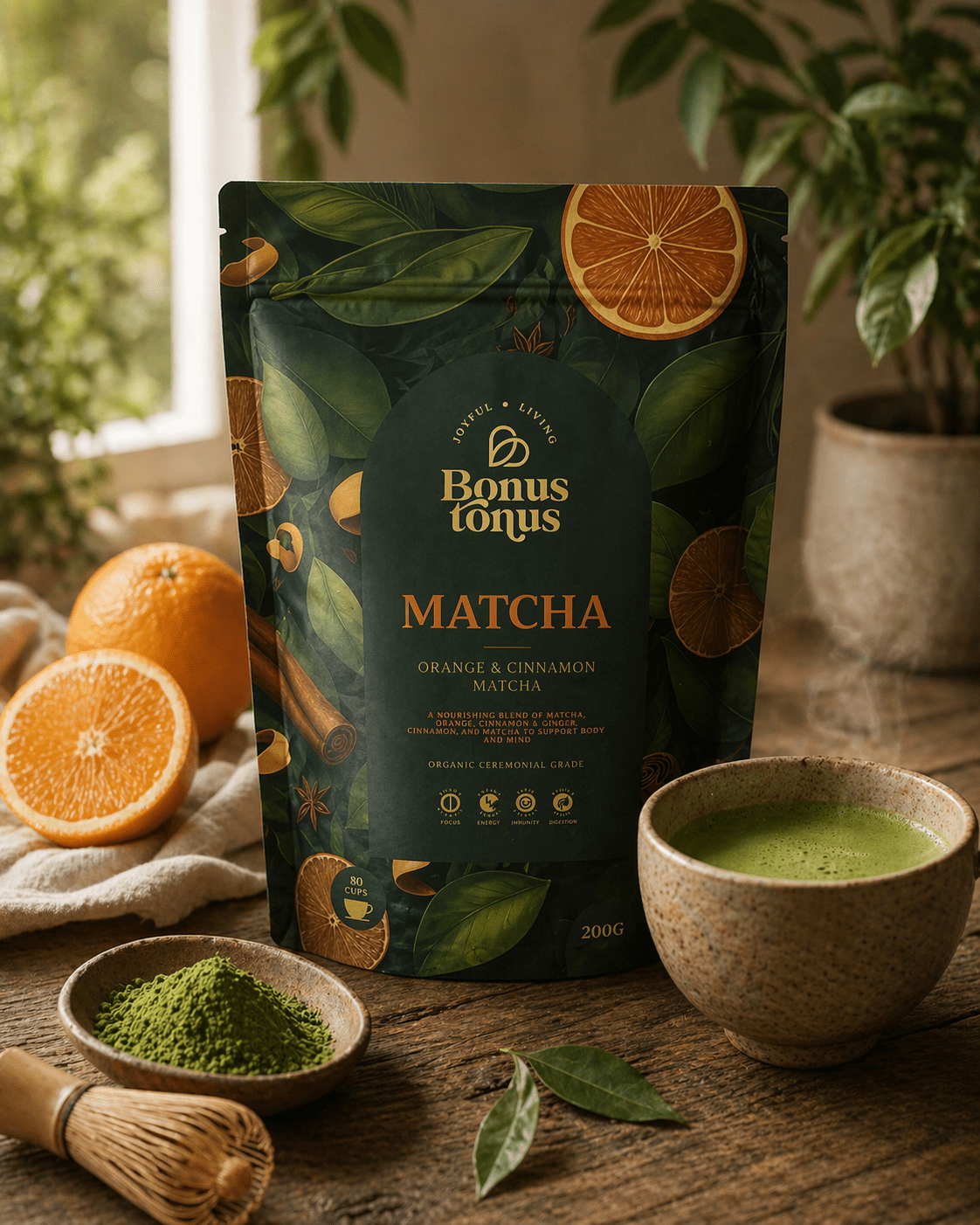 Matcha su apelsinais ir cinamonu 4A 200gBONUS TONUS