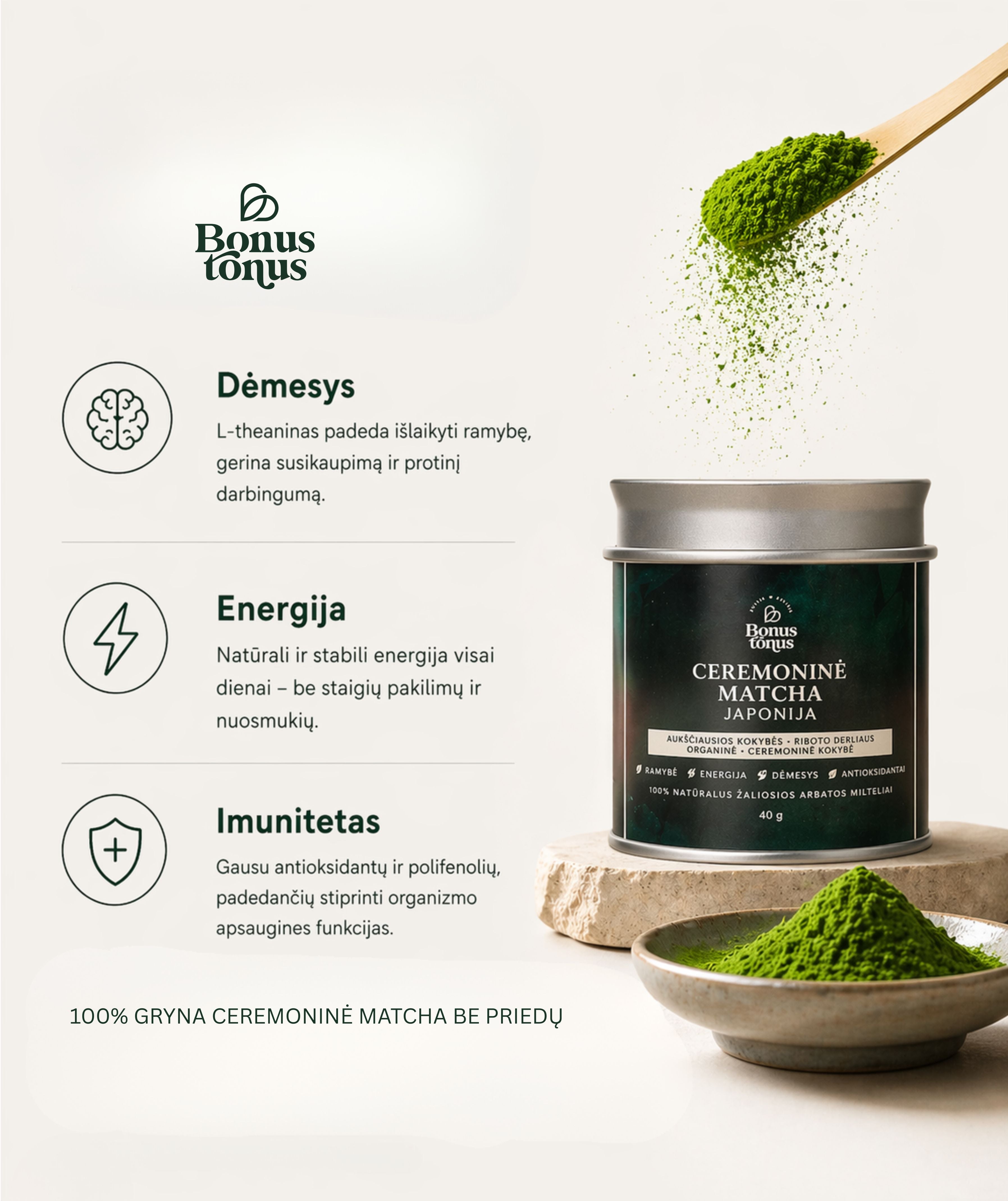 Riboto derliaus matcha - 5A+ klasė - 40gBONUS TONUS